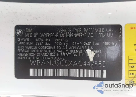 2010 BMW 528 I from USA, damaged, VIN WBANU5C5XAC442585